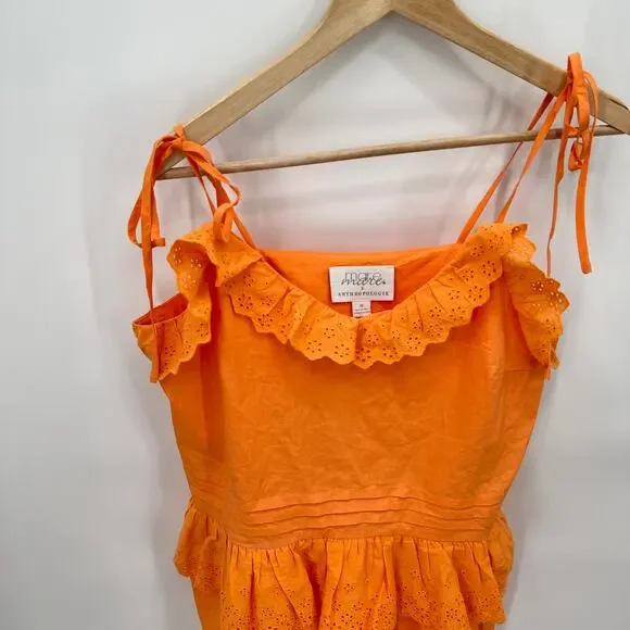 MARE MARE x ANTHROPOLOGIE Orange Tie-Strap Tiered Eyelet Top // M - Picture 6 of 10